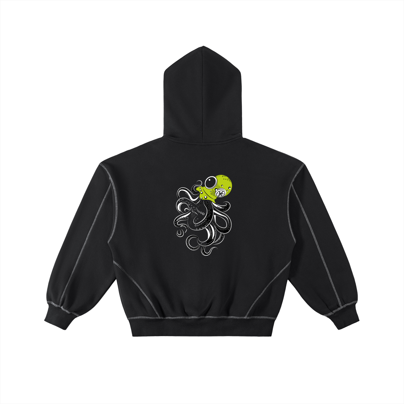 Contrast-Stitched Boxy Fleece Zip Hoodie