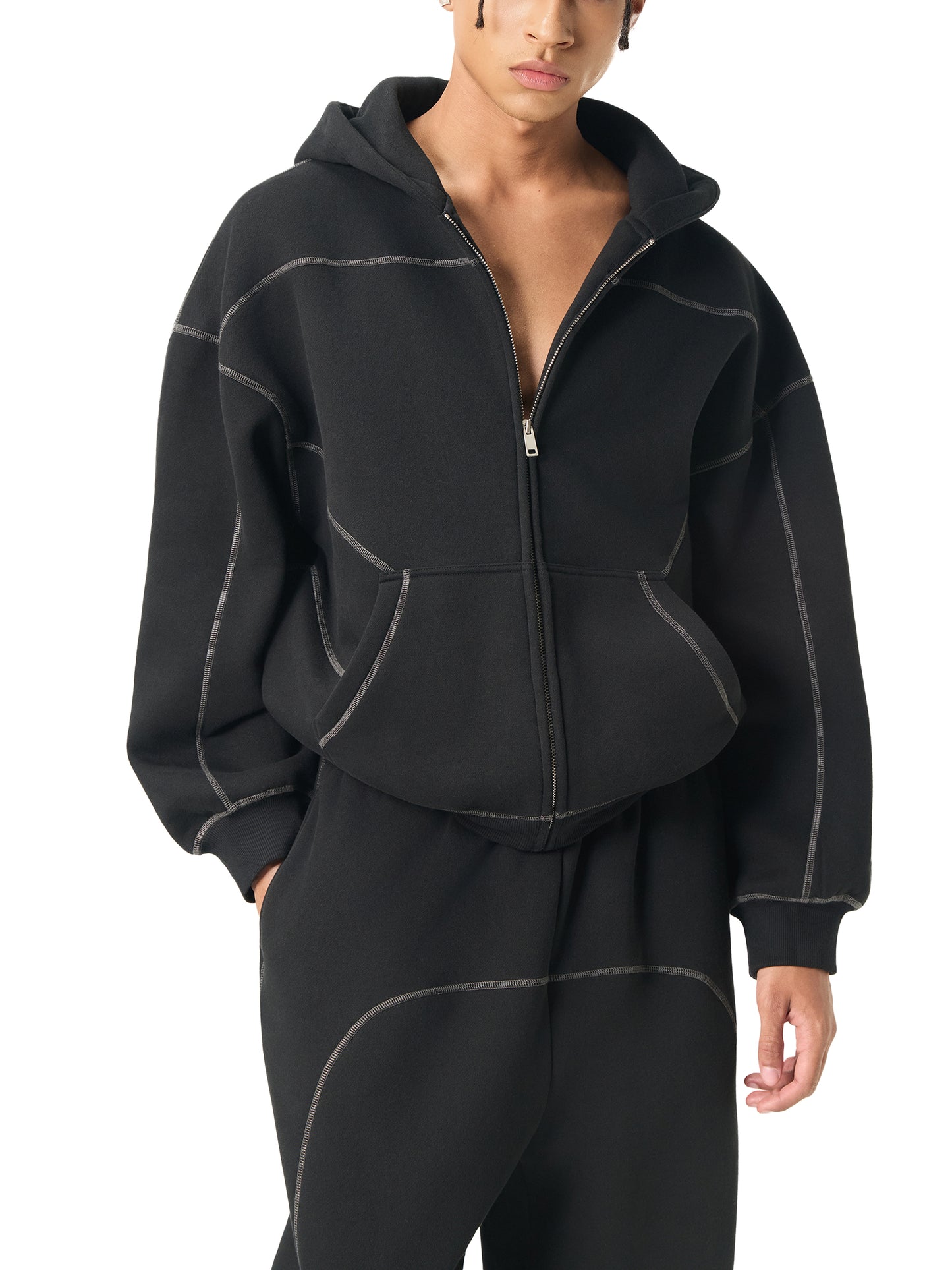 Zip Hoodie with Highlight Seams
